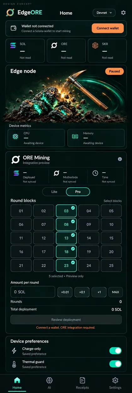 Design concept of the EdgeORE Home screen