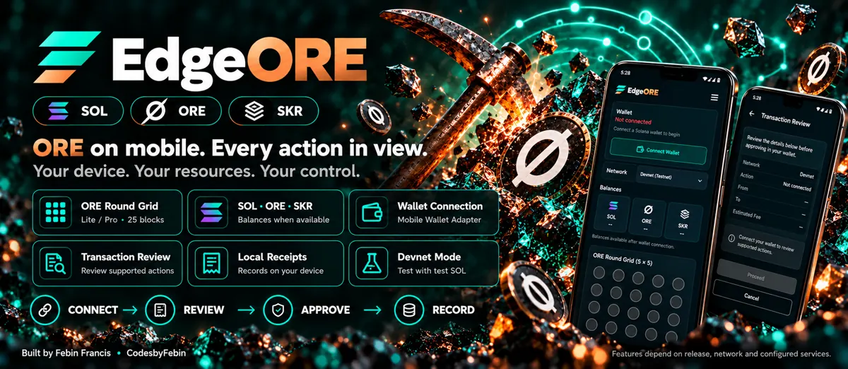 Promotional banner: ORE on mobile. Every action in view.