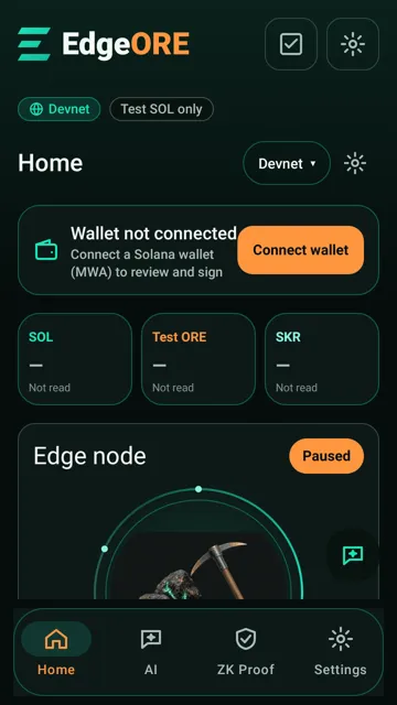EdgeORE Home screen on Android