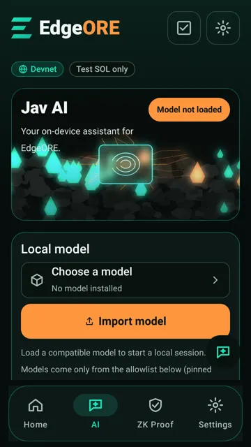 EdgeORE AI screen on Android
