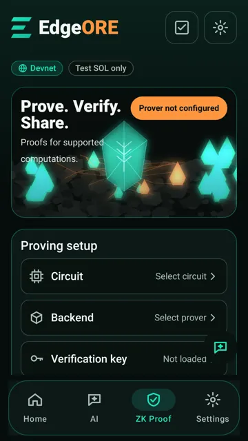 EdgeORE ZK Proof screen on Android